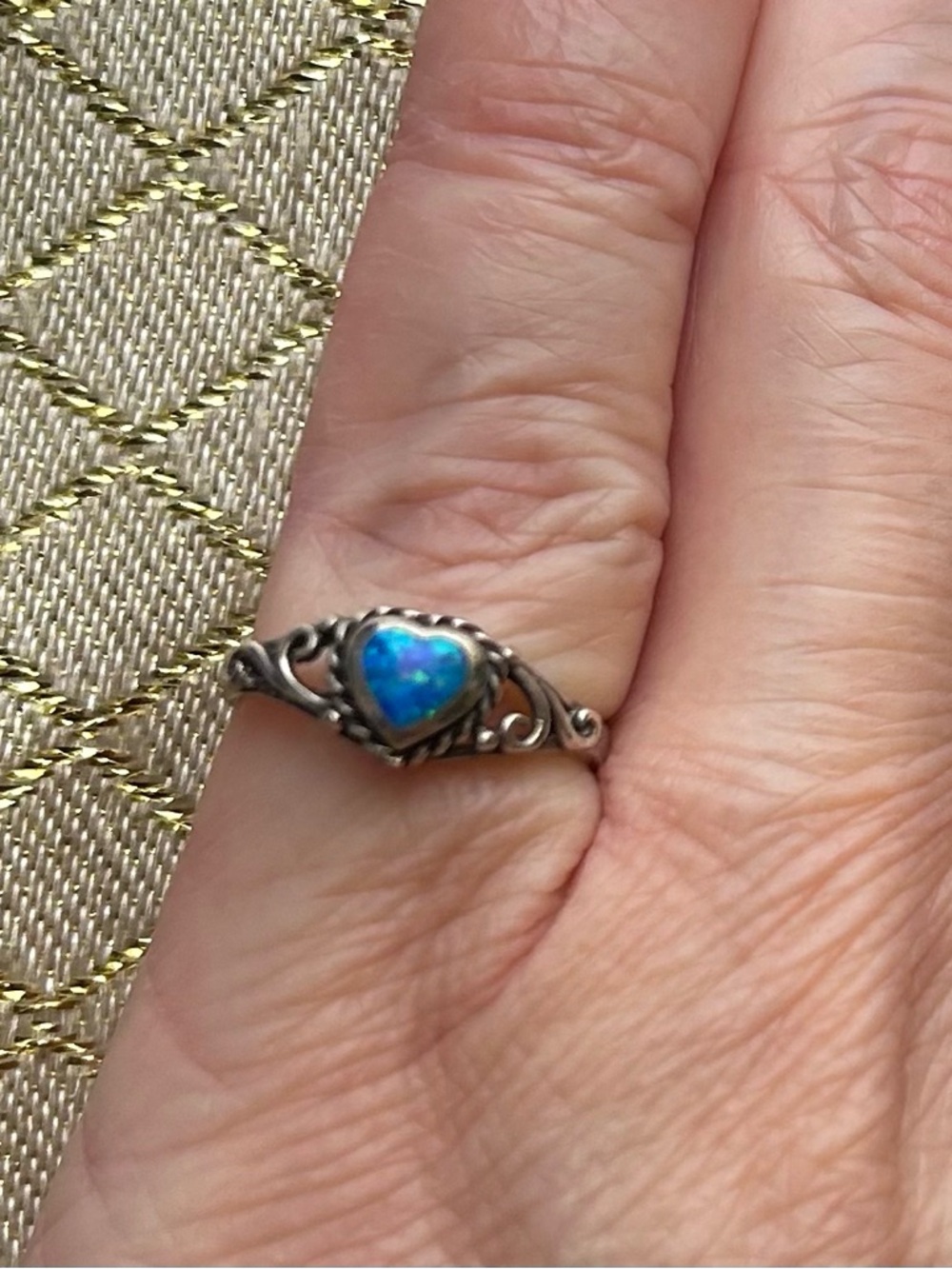 Sterling Heart Blue Opal Ring - Women's Silver Statement